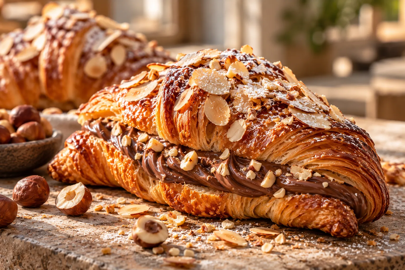 Croissant de crema de avellana con almendra laminada